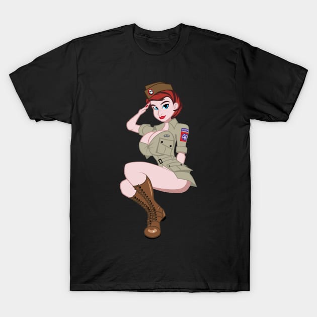 WWII 82 Airborne Pin Up Girl Cartoon T-Shirt by Baggss